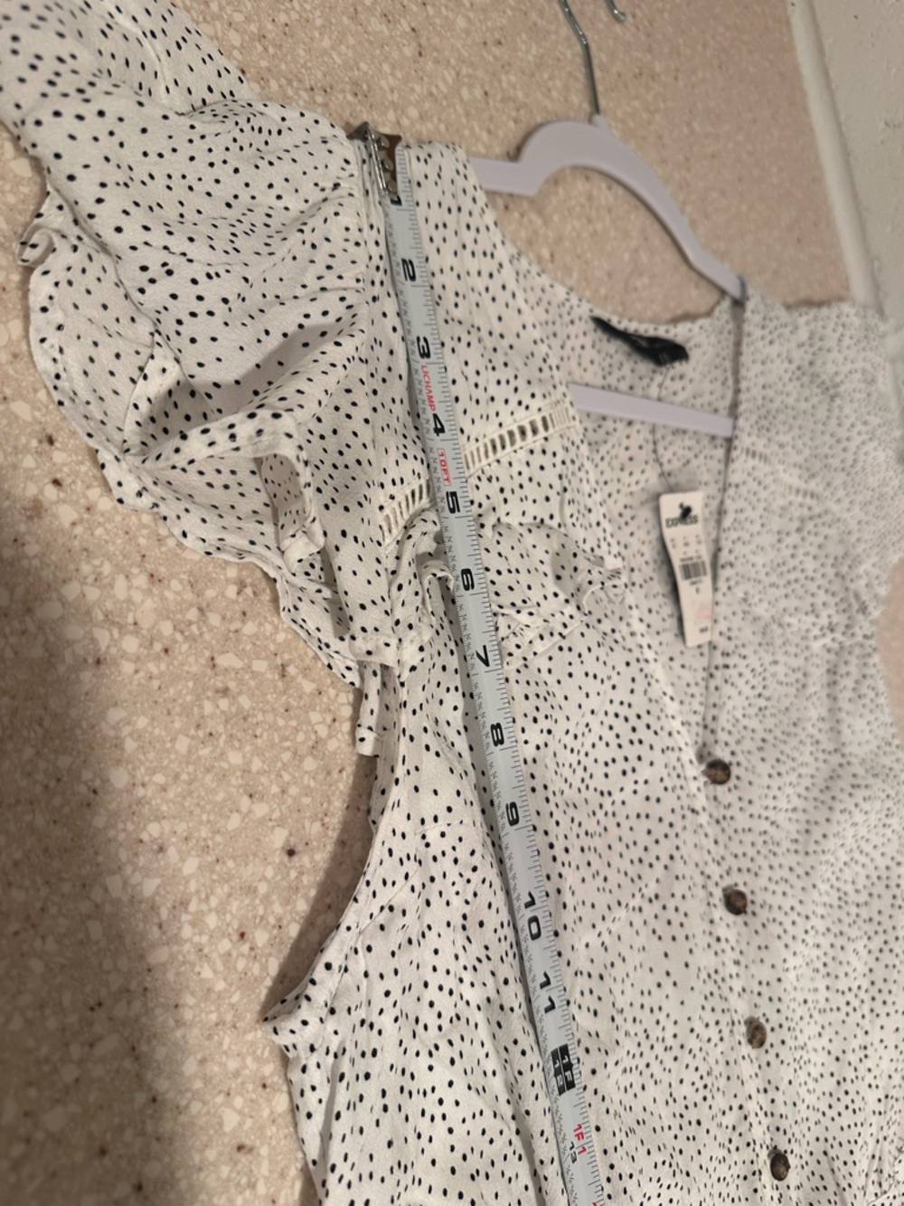 Express White Tie-Front Button Ruffle Blouse - Picture 14 of 16